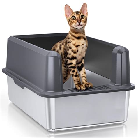 steel litter box with lid|extra large stainless steel cat litter box.